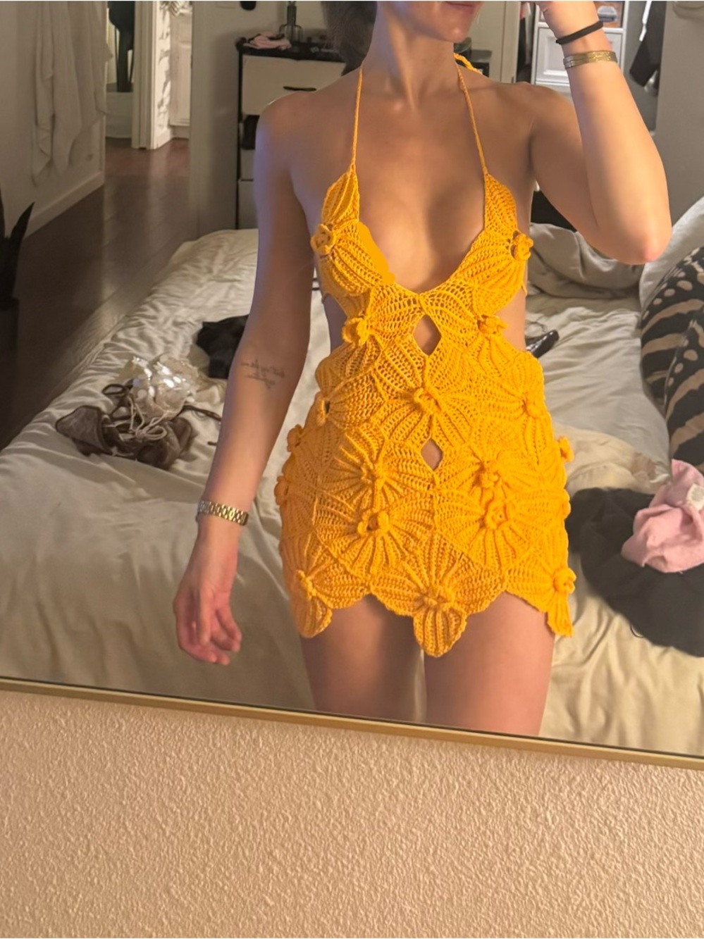Floral Crochet Mini Halter Dress in Bright Orange Small new in packaging - Picture 6 of 10